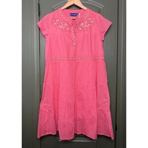 NWT Ro's Garden Isabel Mini Cotton Voile Embroidered Resort Dress Pink Coral XS
